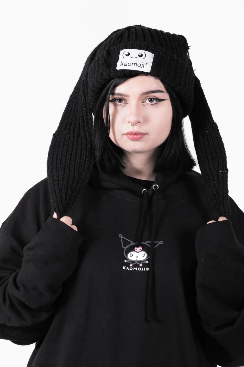 Bunny Knitted • Distressed Beanie Black - Image 2