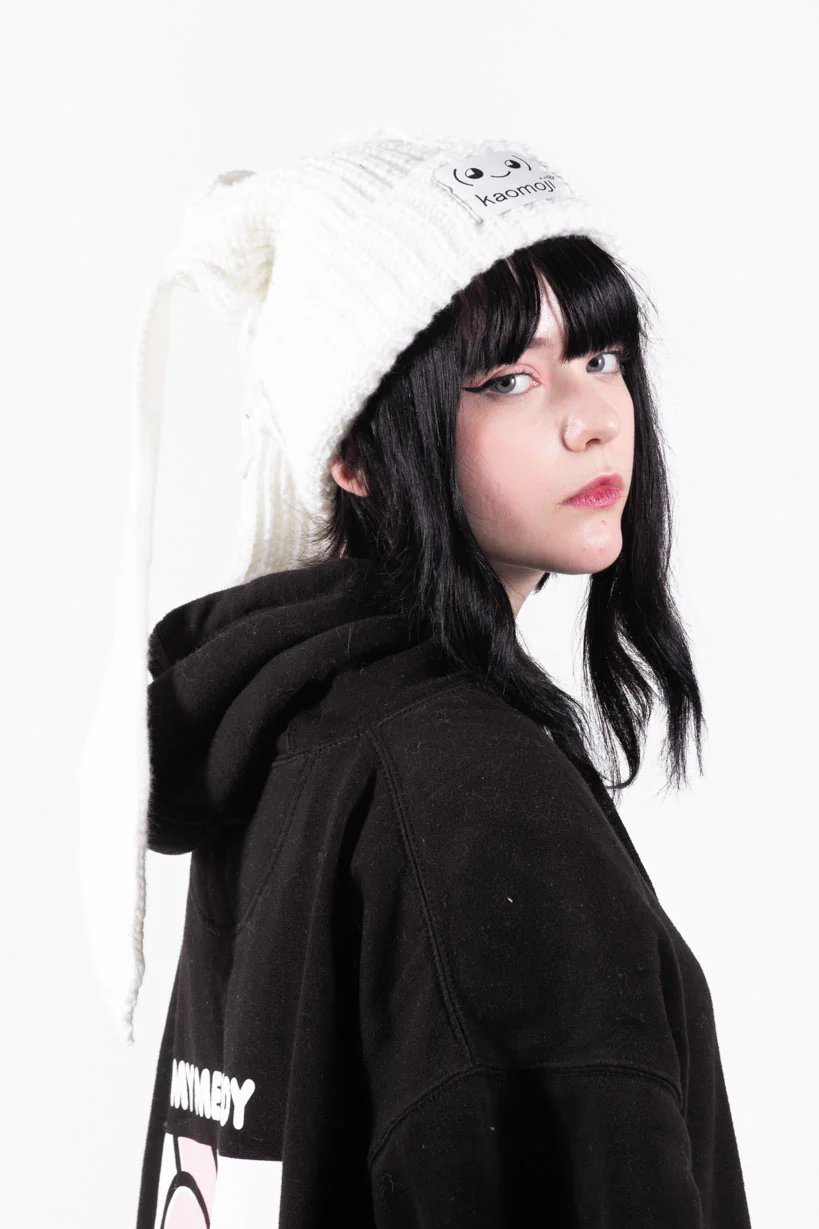 Bunny Knitted • Distressed Beanie White - Image 3