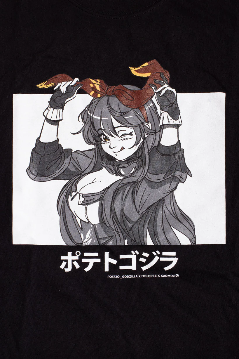 Potato Godzilla x kaomoji • T-shirt Black Cosplay - Image 3