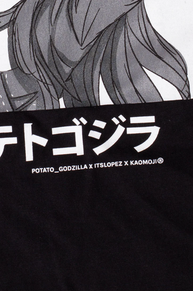 Potato Godzilla x kaomoji • T-shirt Black Cosplay - Image 6